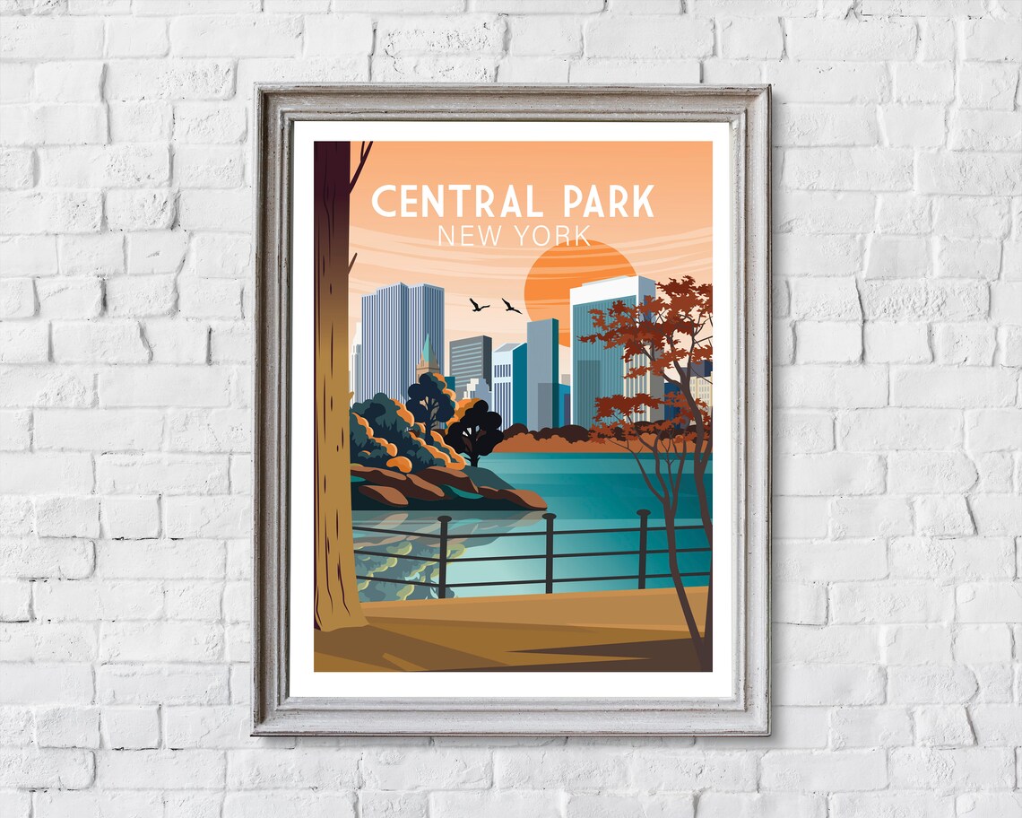 Central Park New York Retro Travel Art Poster - Image 2