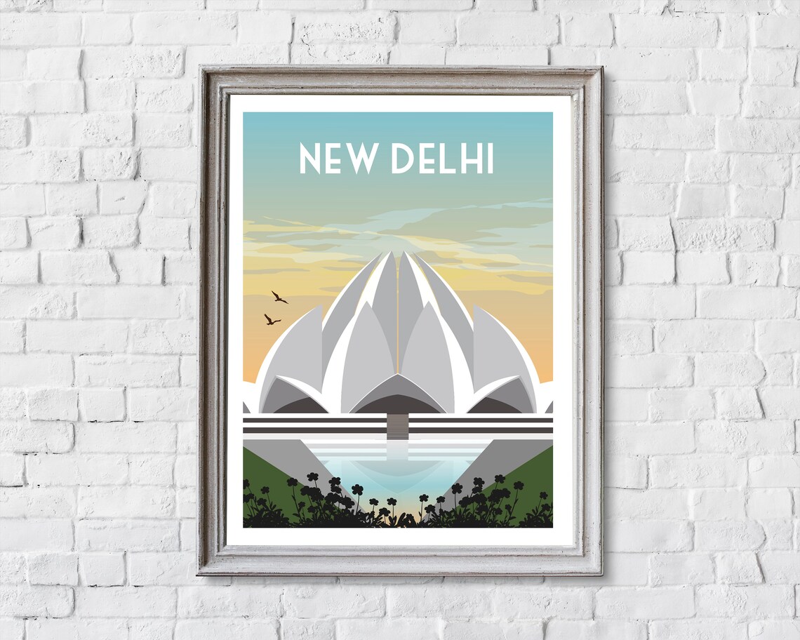 New Delhi India Lotus Temple Golden Sunset Petals Travel Poster - Image 2