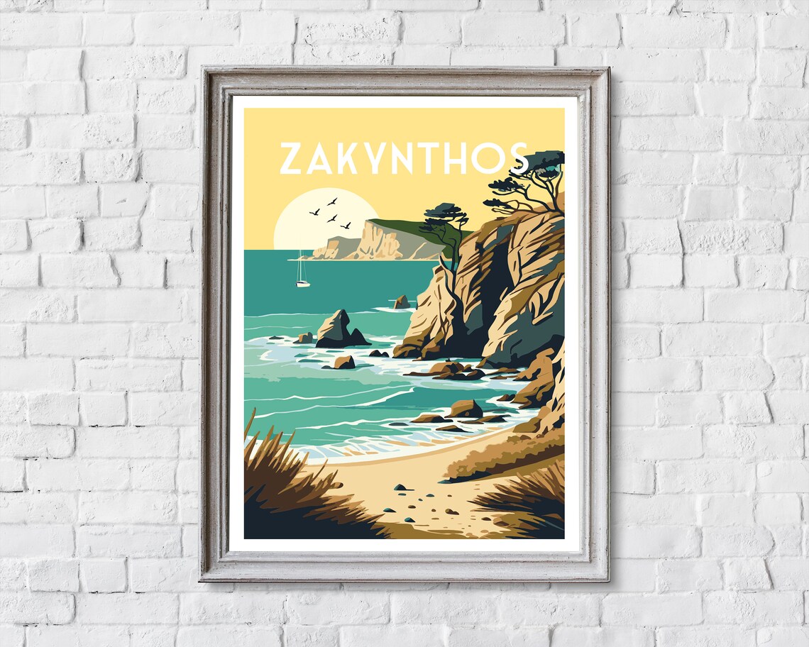 Zakynthos Retro Travel Poster, Greece Wall Art Print - Image 2
