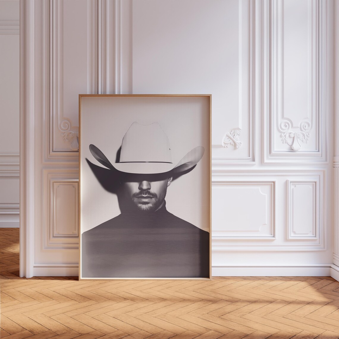 Halftone Minimalist Cowboy Art Print, Black And White