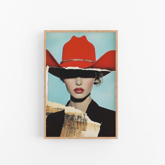 Red Hat Cowgirl Art Print Western Decor Southwest Wall Poster