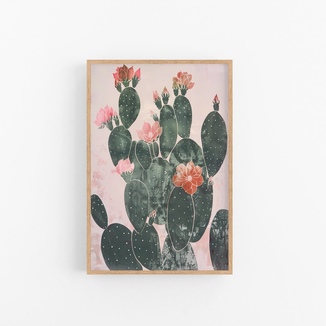 Distressed Prickly Pear Cactus Bloom Botanical Desert Art Poster