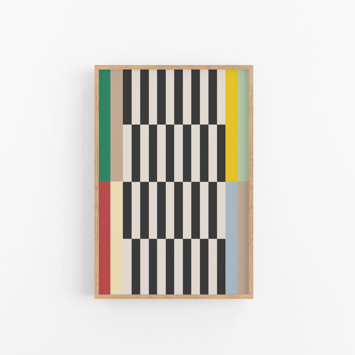 Geometric Striped Tiles Black White Bold Color Block Art Print