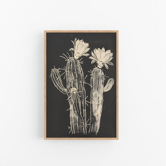 Dark Cactus Flower Art Print, Botanical Decor