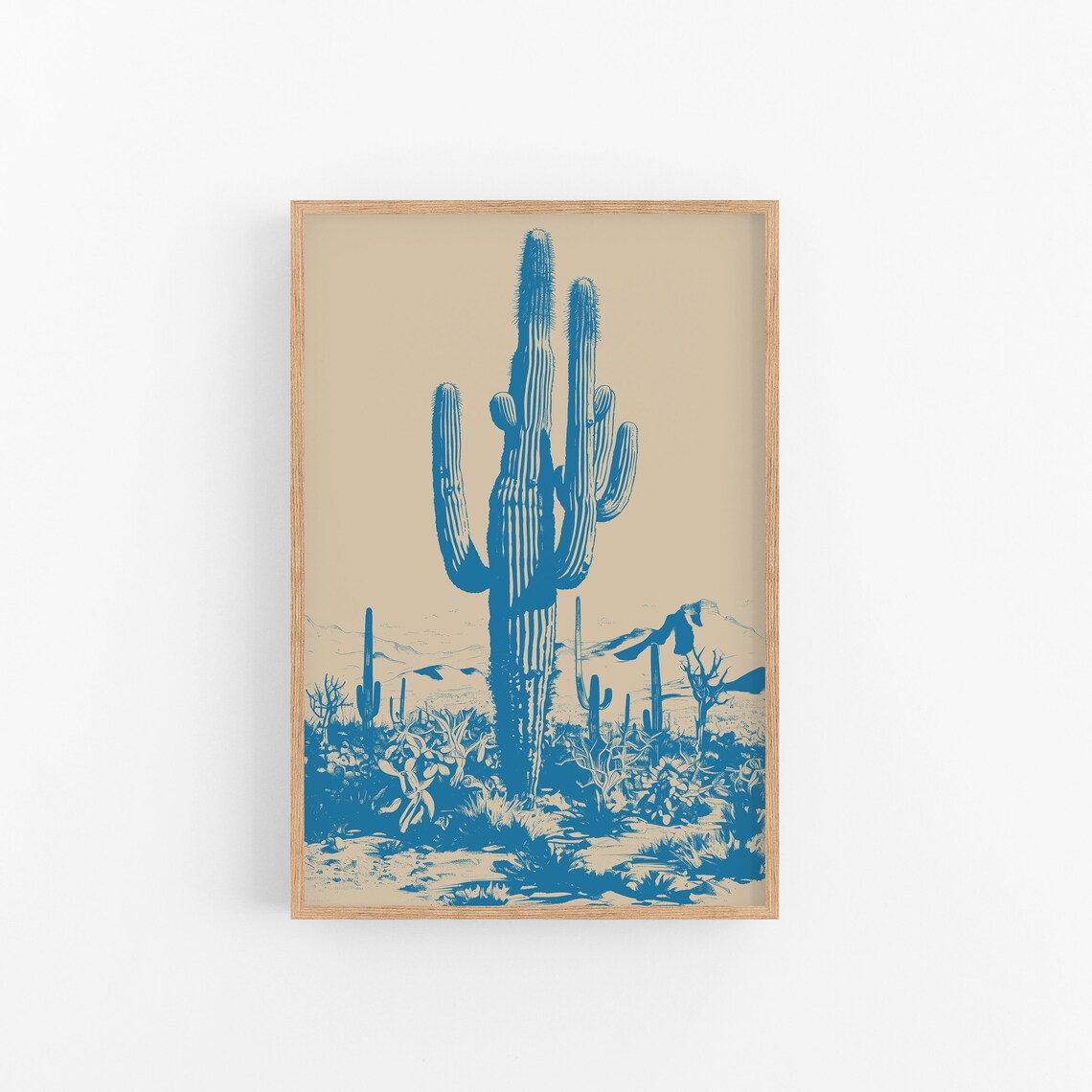 Blue Saguaro Cactus Retro Southwest Art Print