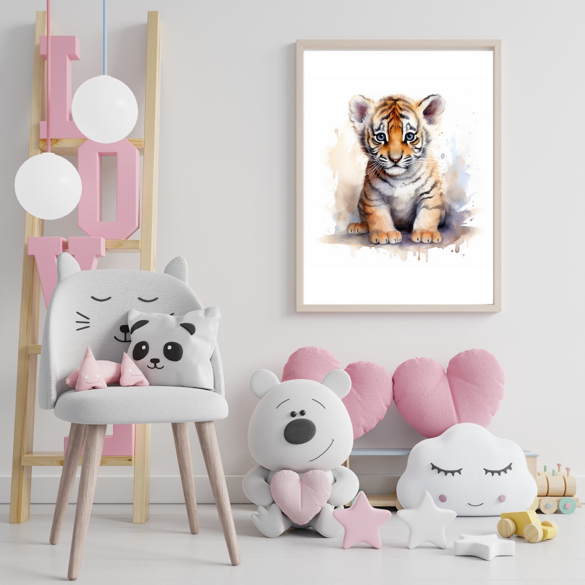 Baby Tiger Cub Watercolor Cute Safari Animal Nursery Art Print - Image 3