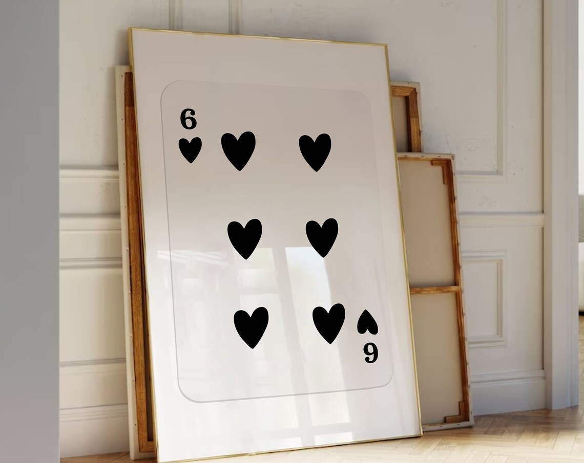 Black Six Of Hearts Playing Card Bold Modern Minimalist Poster
