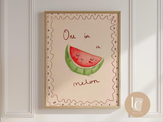 One In A Melon Cute Fruit Nursery Quote Print Kids Room Playroom Wall Art Retro Decor Genre Neutral Baby Illustration