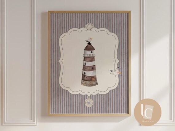 Lighthouse Nursery Wall Art Nautical Ocean Animal Print For Kids Room Coastal Baby Decor Boy Sailboat