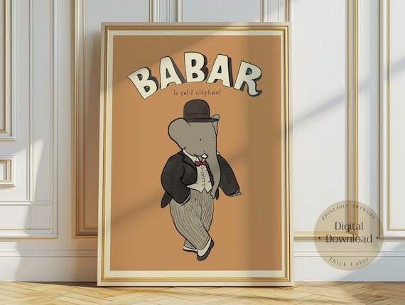 Babar Le Petit Elephant Bowler Hat Classic Tan Nursery Poster