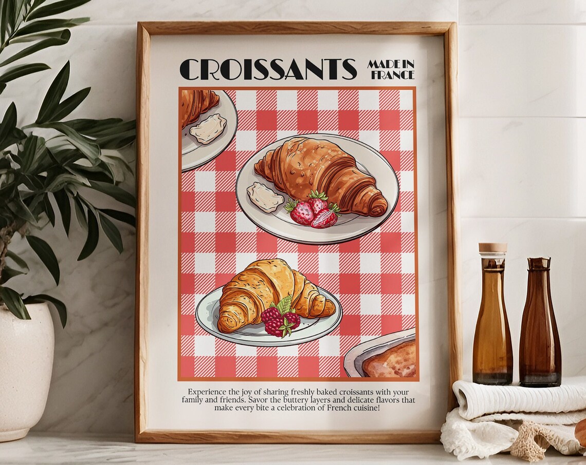 Croissant Print, Retro Kitchen Art Aesthetic Poster - Image 5