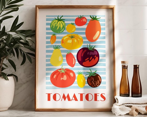 Tomato Art Print Kitchen Fruit Decor Food Art Print Italian Wall Art Kitchen Art Rustic Kitchen Decor Food Illustration Tomatoes Art