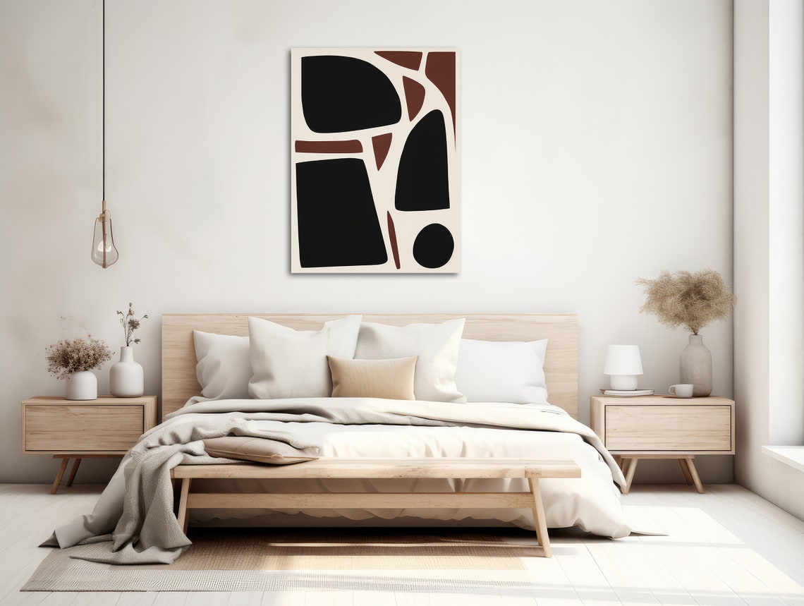 Calm Black Cream And Rust Organic Geometric Shapes Modern Poster - Image 2