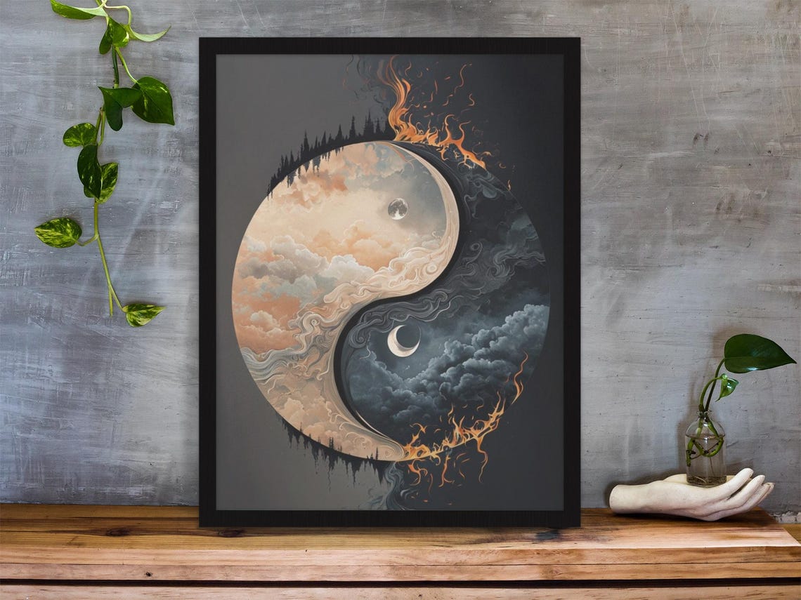 Yin Yang Wall Art, Mystical Fire and Moon Mandala