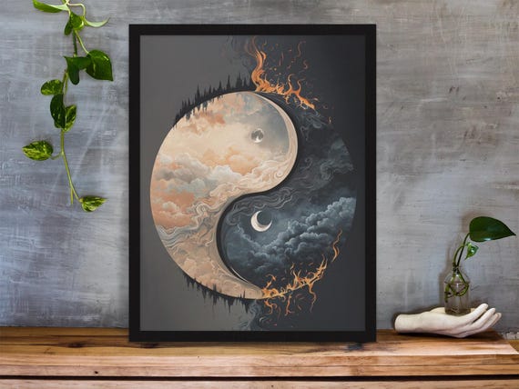 Yin Yang Wall Art, Mystical Fire and Moon Mandala