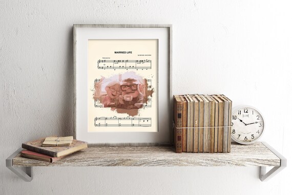Married Life Up Movie Sheet Music Watercolor Wedding Gift Print