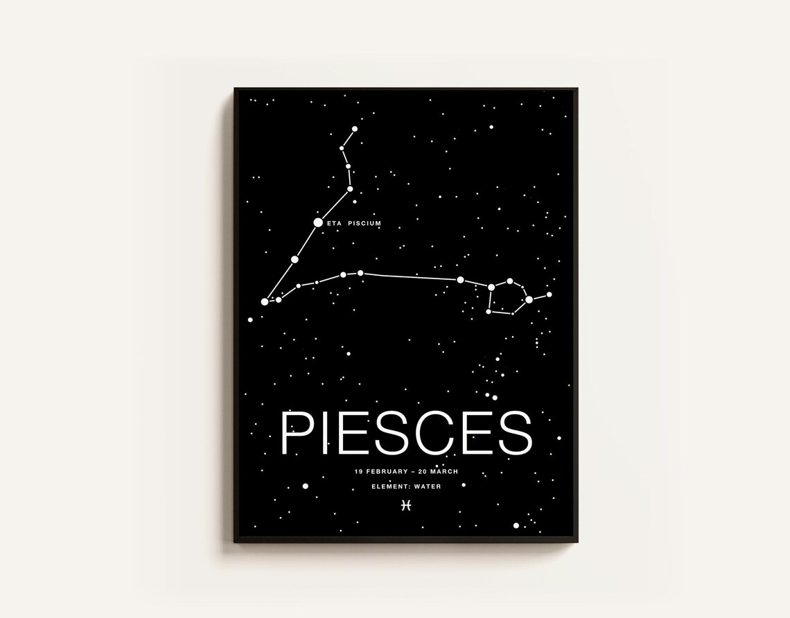 Pisces Sign, Minimalist Astrology Poster Print
