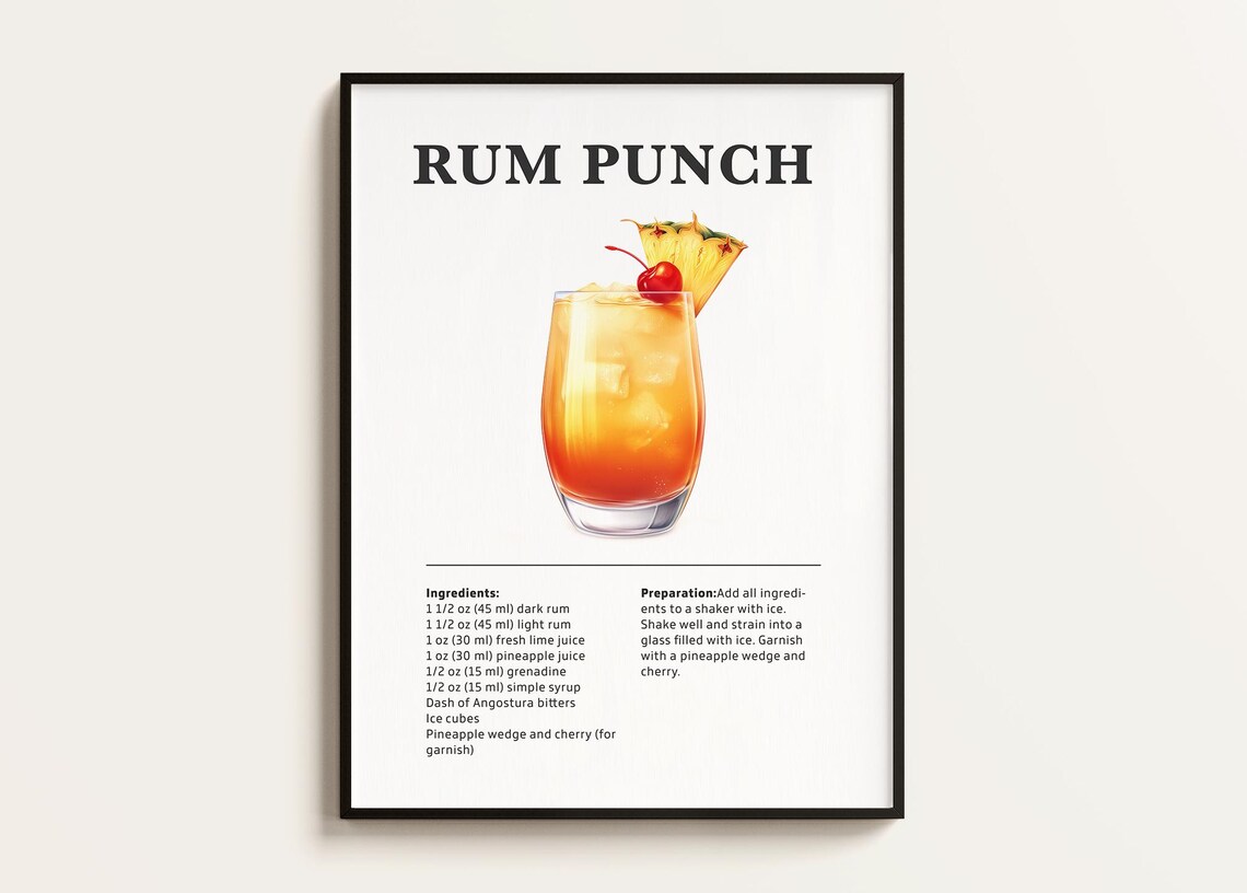 Rum Punch Cocktail Recipe, Bar Kitchen Art