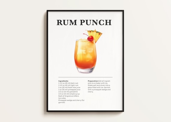 Rum Punch Cocktail Recipe, Bar Kitchen Art