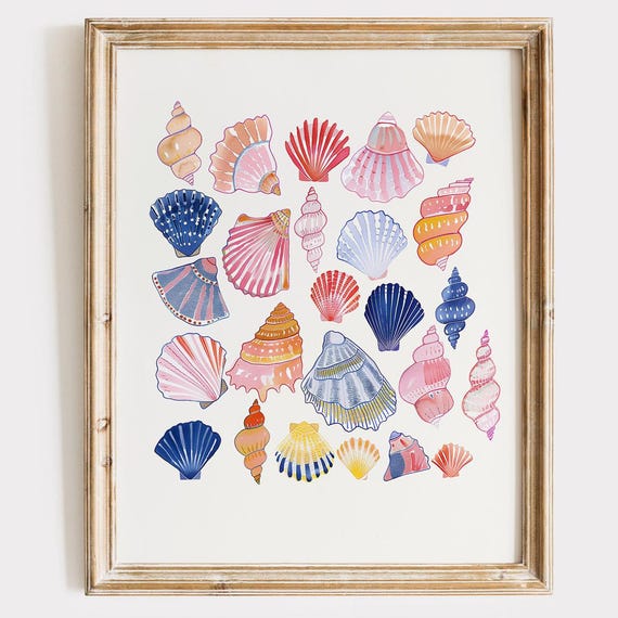 Seashell Collection Coastal Bathroom Art Print