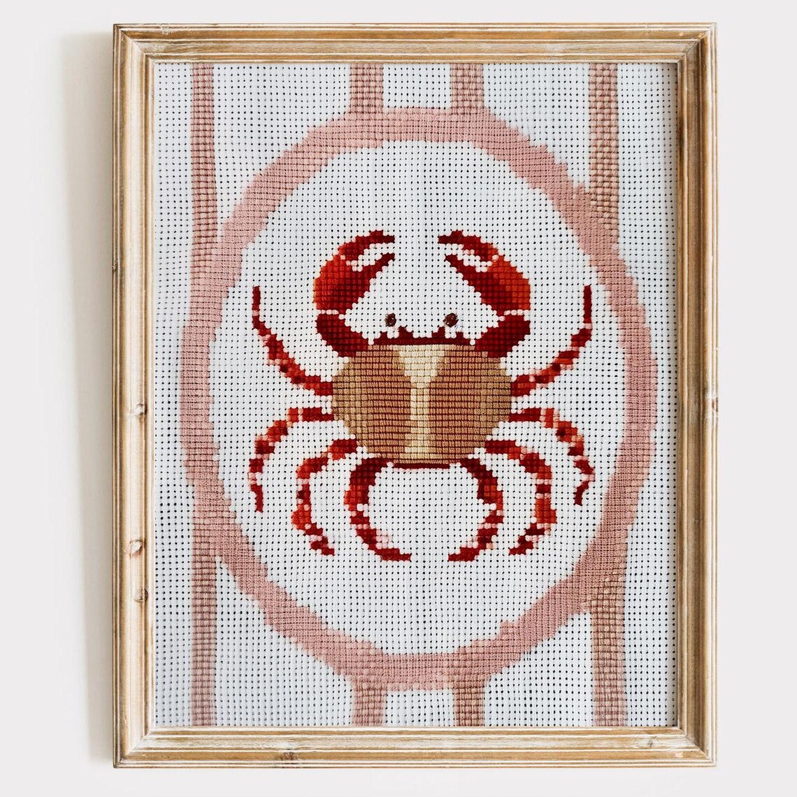 Striped Crab Needlepoint Style Coastal Art Print