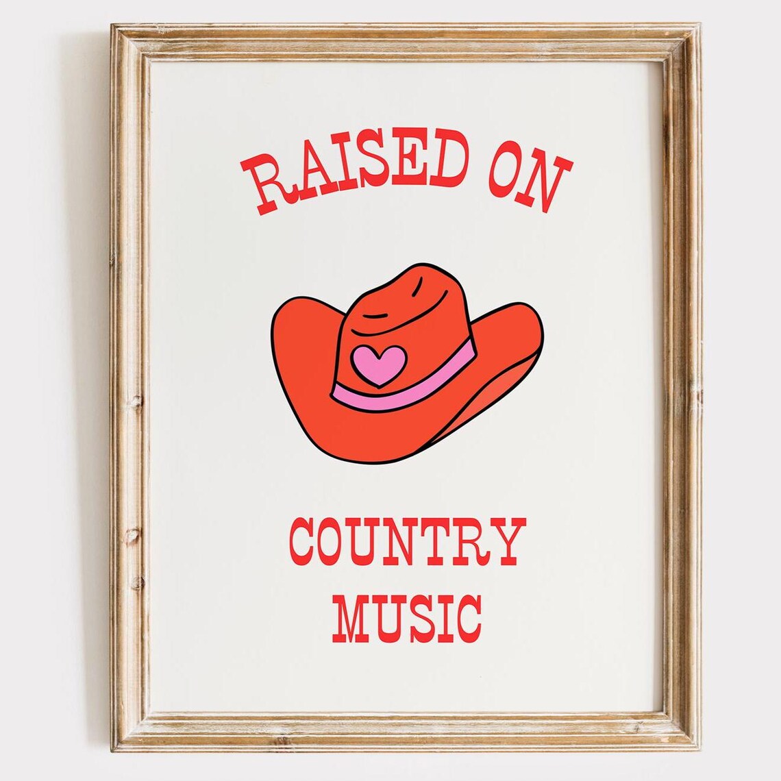 Raised On Country Music Red Cowboy Hat Heart Typography Poster