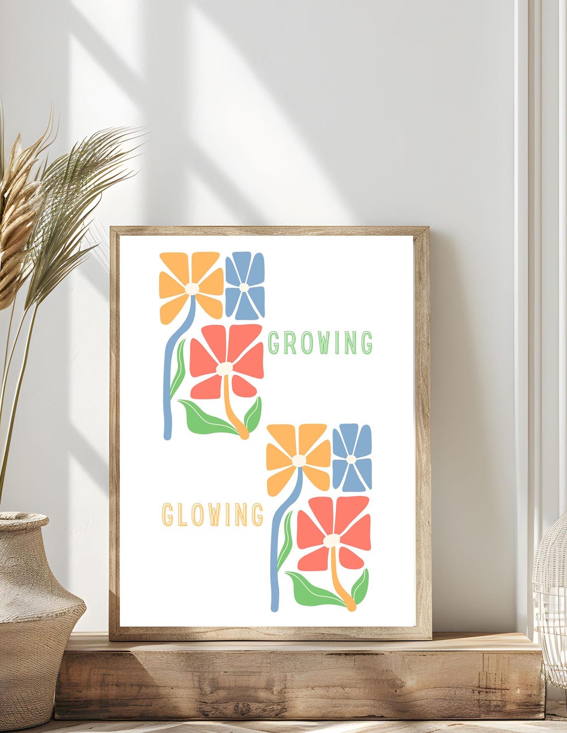 Retro Geometric Floral Growing Glowing Positive Affirmation Poster
