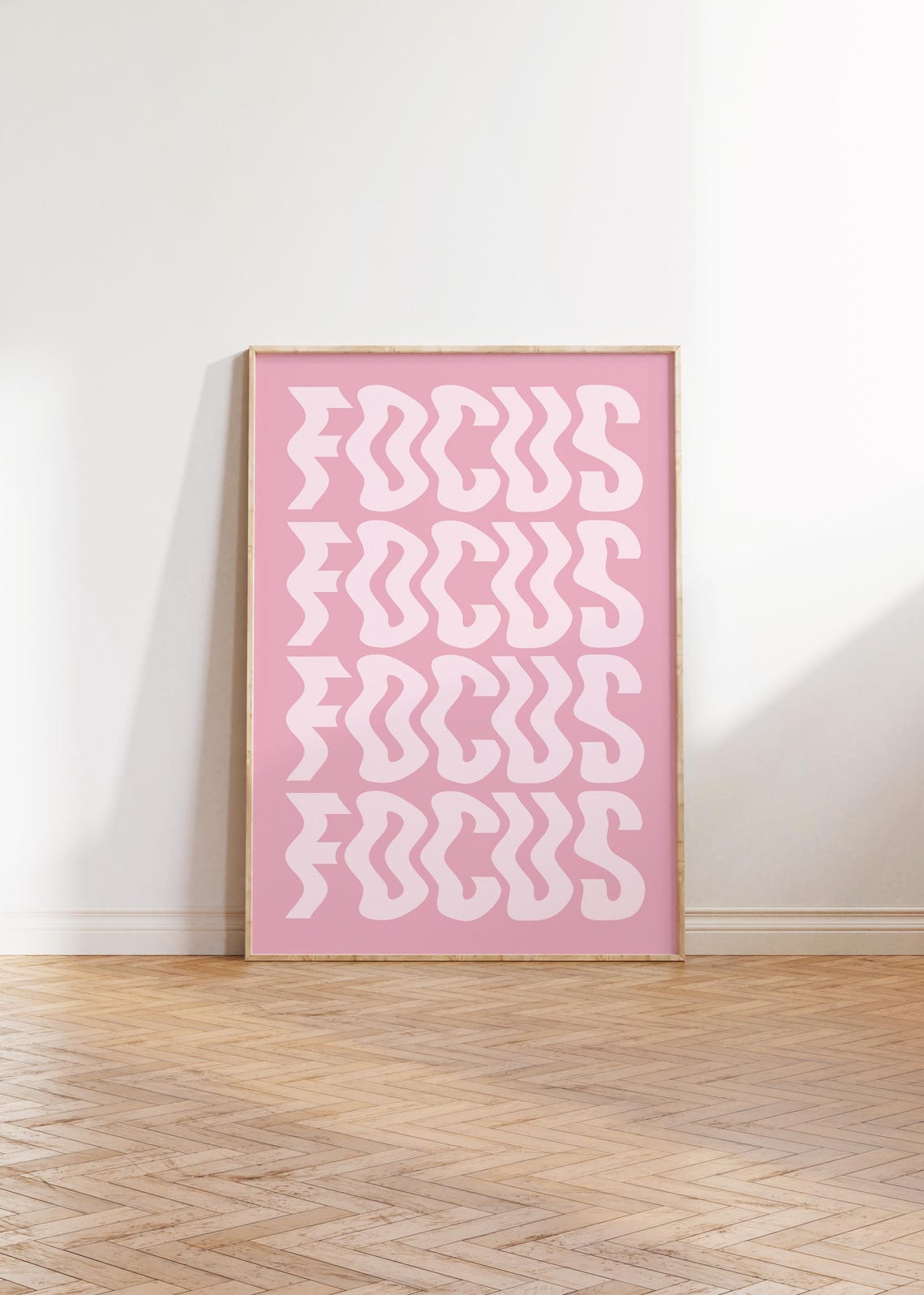 Focus Repeated Wavy Lettering On Pink Retro Typography Art Poster
