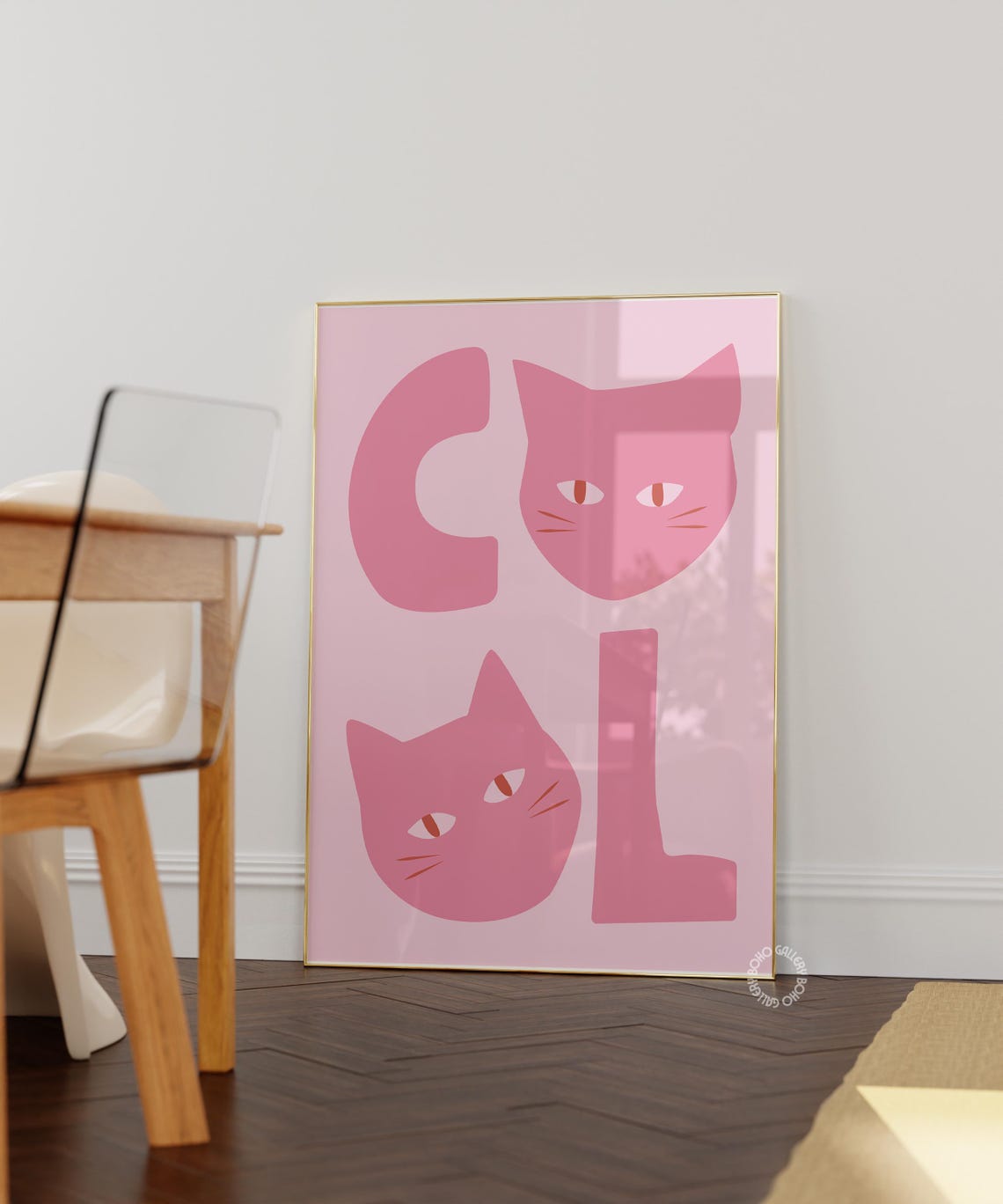 Cool Pink Cats Typography With Two Kitty Faces Trendy Art Poster - Image 3