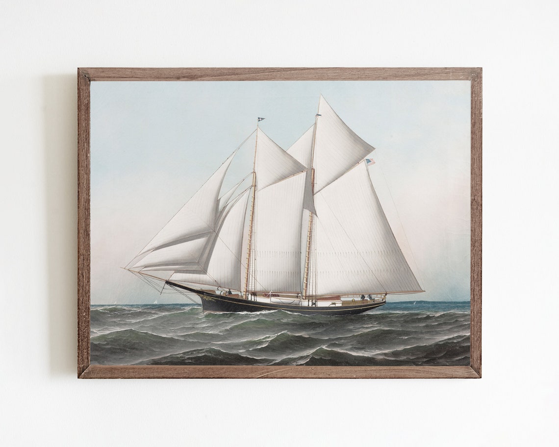 Vintage Nautical Ship Painting Antique Seascape Art