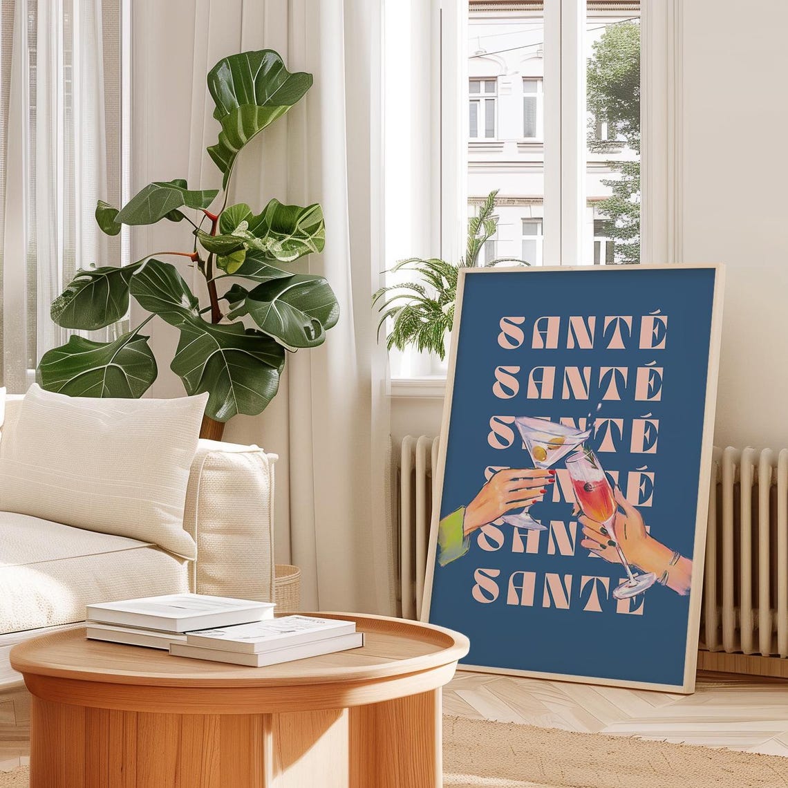 Sant Blue Wall Art Cheers Print Retro French Wall Art Wine Poster Vintage Bar Cart Art Cocktail Print French Quote European Summer Art - Image 3