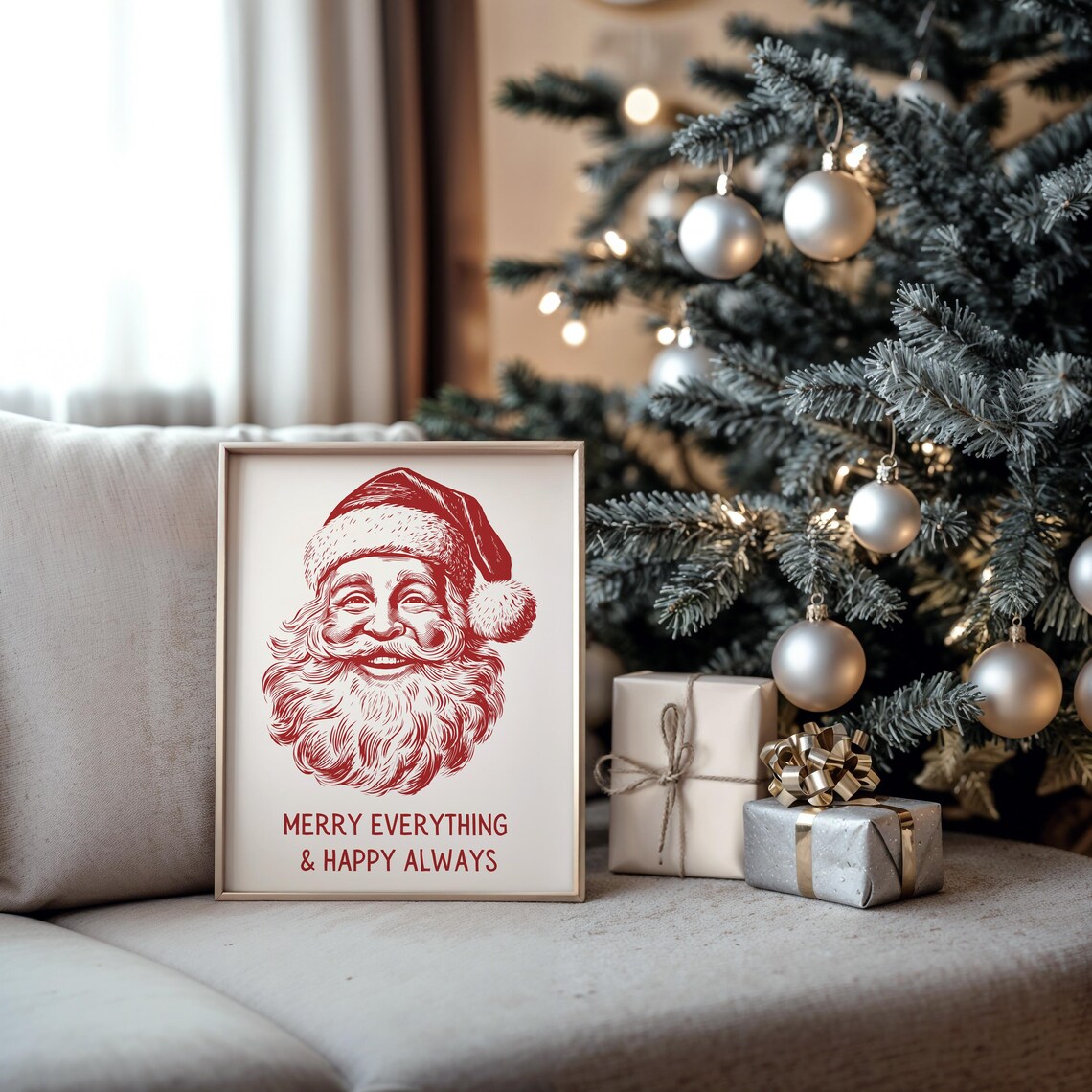 Vintage Santa Face Merry Everything Happy Always Retro Christmas Poster - Image 2