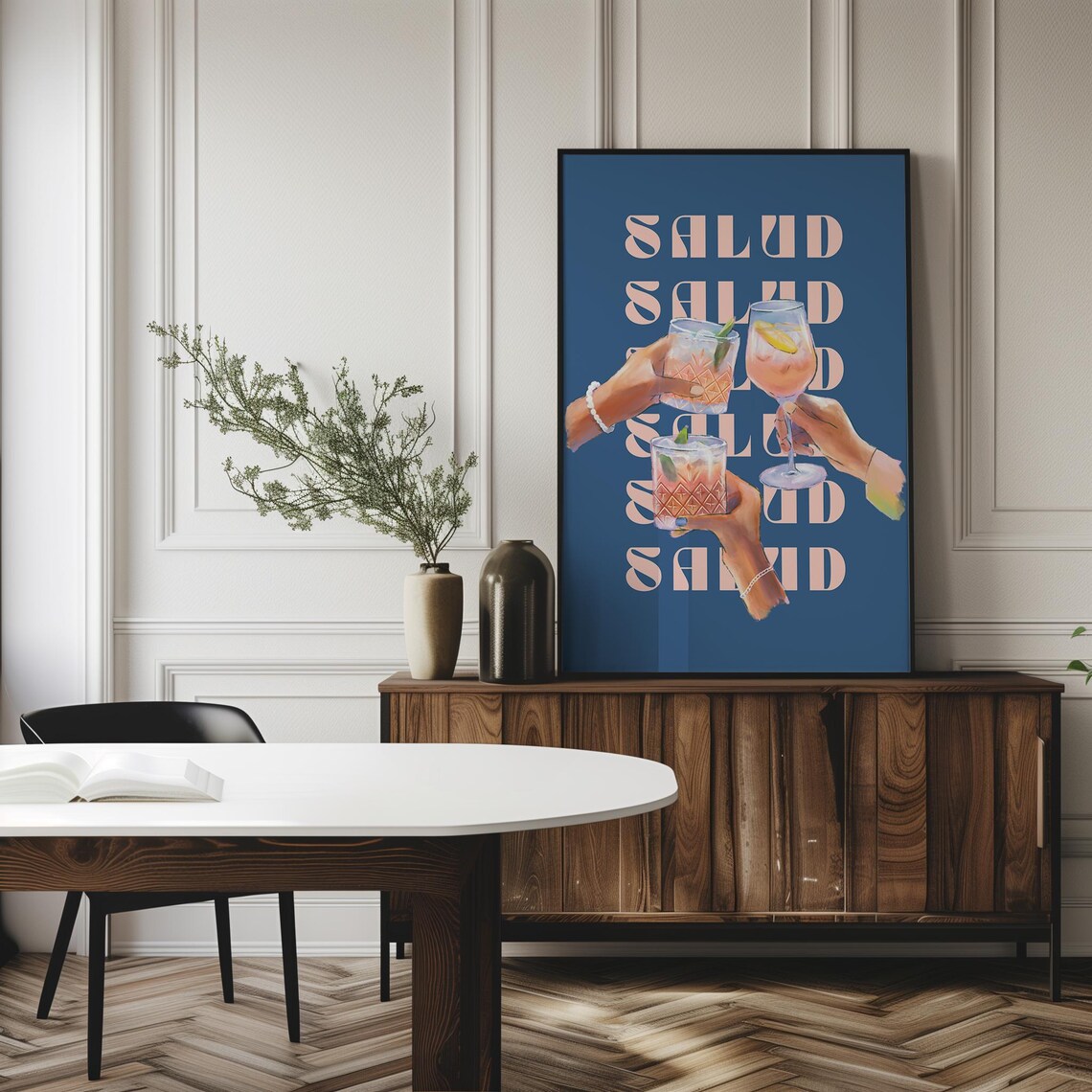 Salud Blue Vintage Wine Poster, Retro Bar Cart Art - Image 4