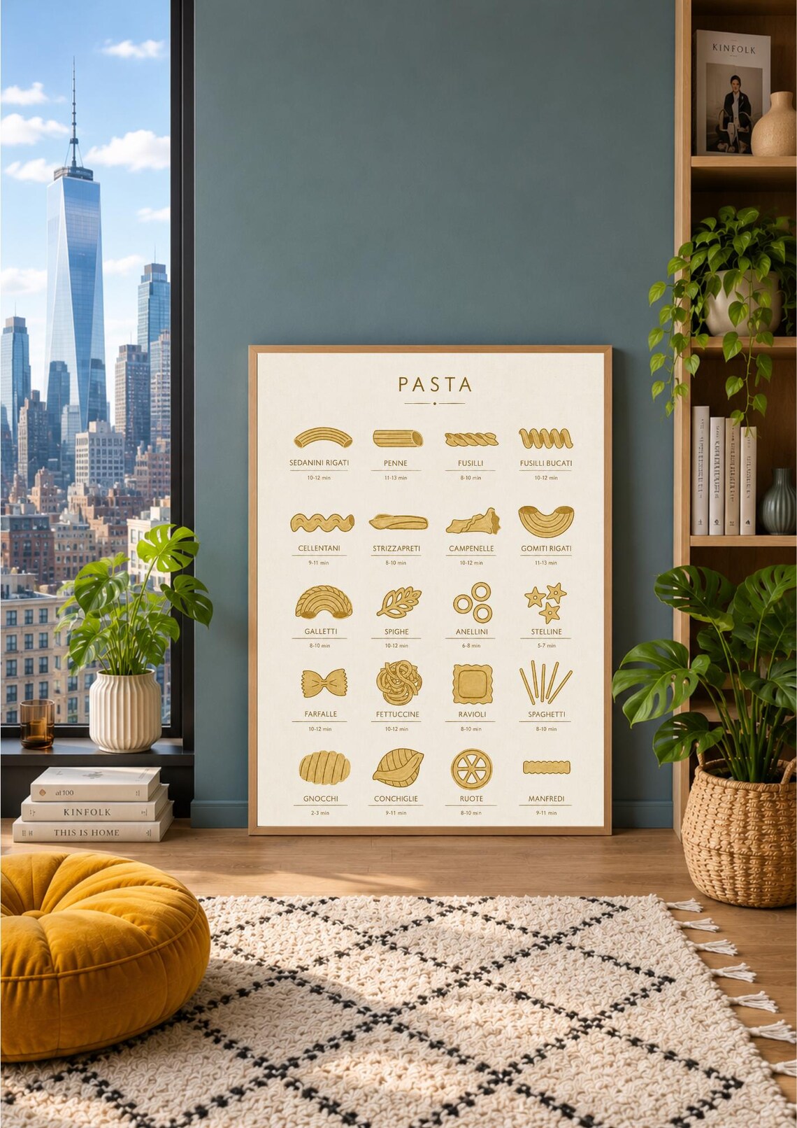 Pasta Guide Kitchen Art Print, Italian Chart Poster
