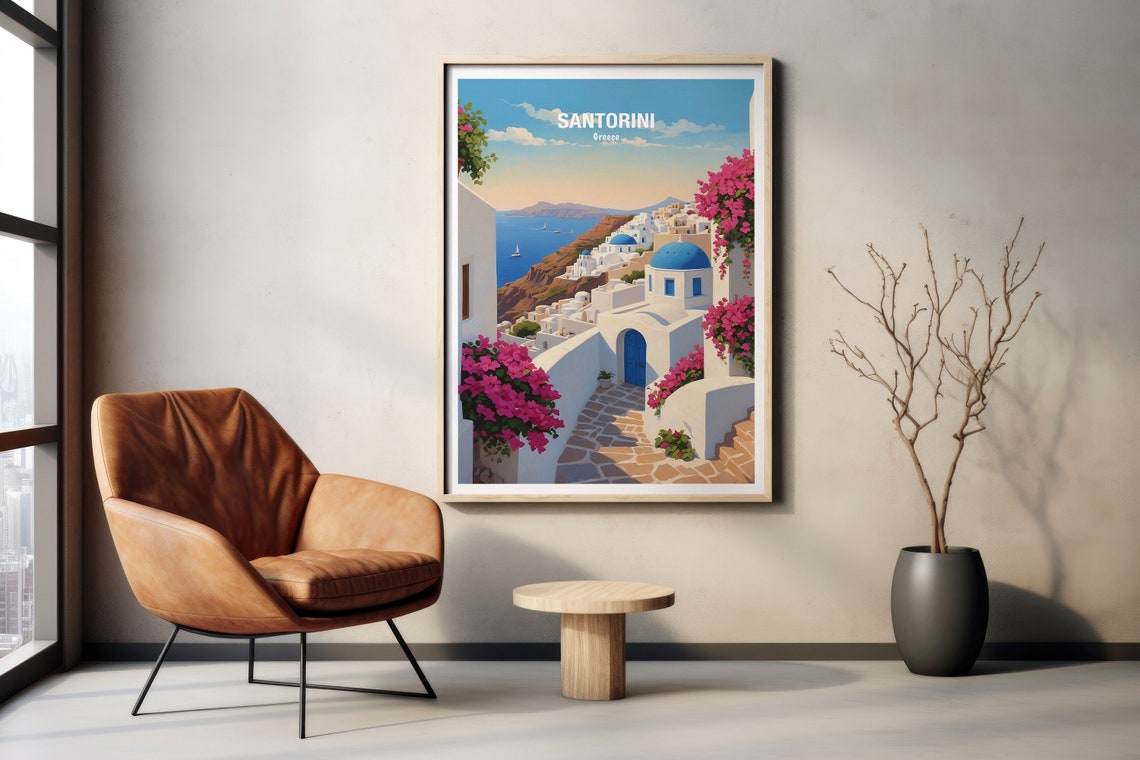 Santorini Greece Blue Domes Overlooking The Caldera Sea Poster - Image 2