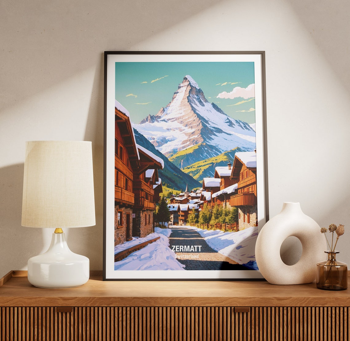 Zermatt Switzerland Matterhorn Village Snowy Winter Street Poster - Image 3