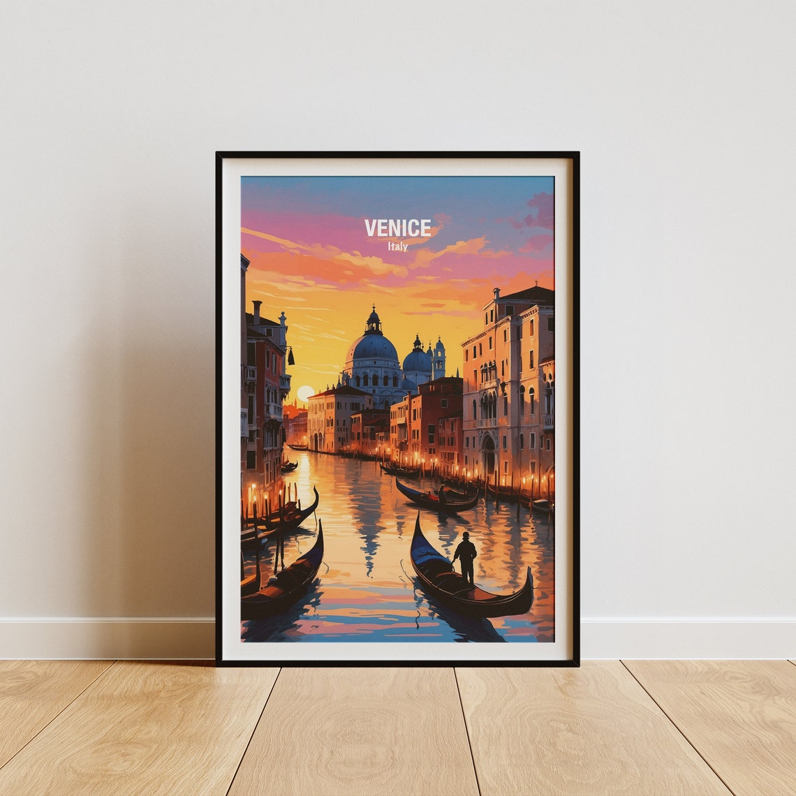 Venice Italy Grand Canal Gondolas Sunset Domes Romance Poster