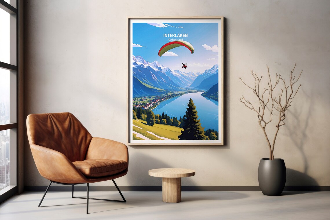 Interlaken Paragliding Over Swiss Alps Lake Adventure Poster - Image 2