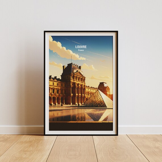 Paris Louvre Museum Glass Pyramid Courtyard Sunny Day Poster