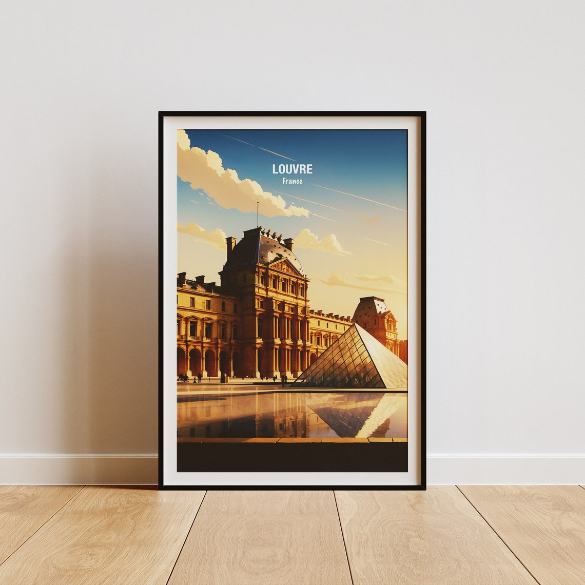 Paris Louvre Museum Glass Pyramid Courtyard Sunny Day Poster
