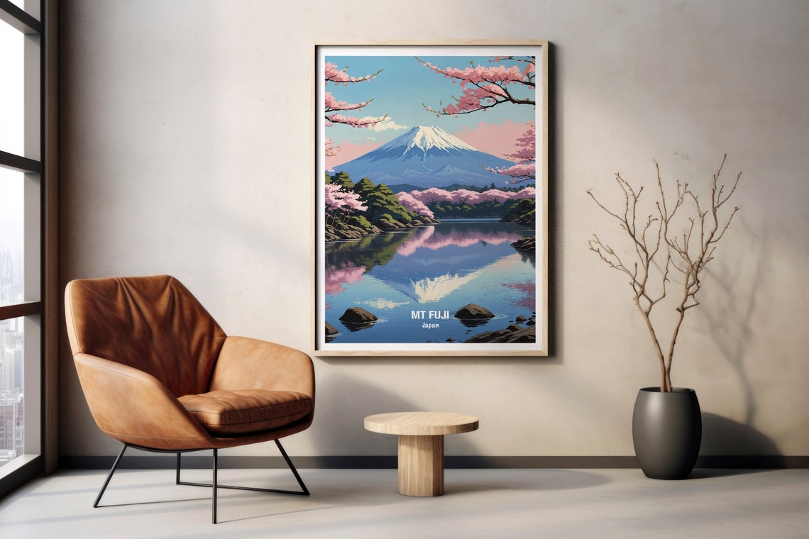 Mount Fuji Cherry Blossom Lake Reflection Japan Travel Poster - Image 2