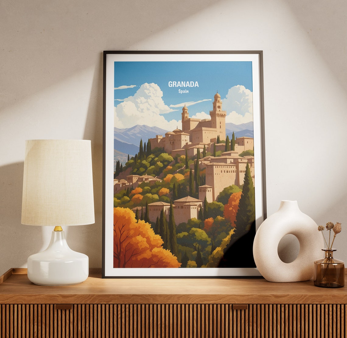 Granada Spain Alhambra Hilltop Cypress Trees Bright Daytime Poster - Image 3