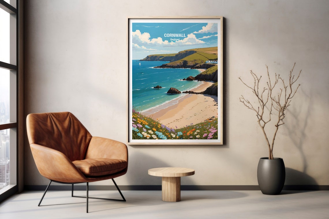 Cornwall Wildflower Cove Beach England Coastal View Travel Poster - Image 2