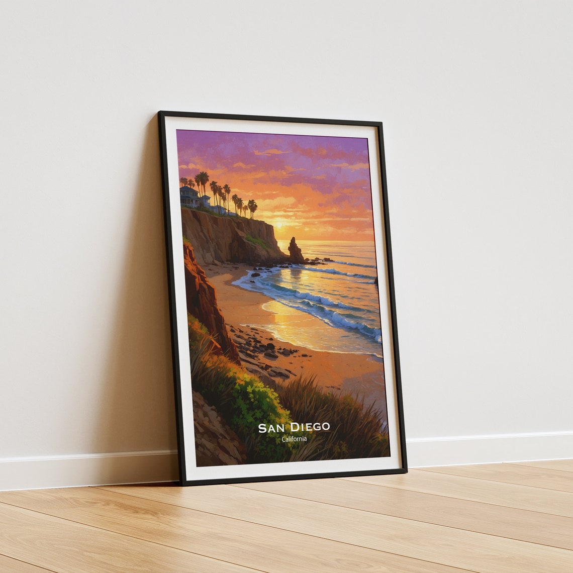 San Diego California Glowing Sunset Cliffs Over Golden Beach Poster - Image 5
