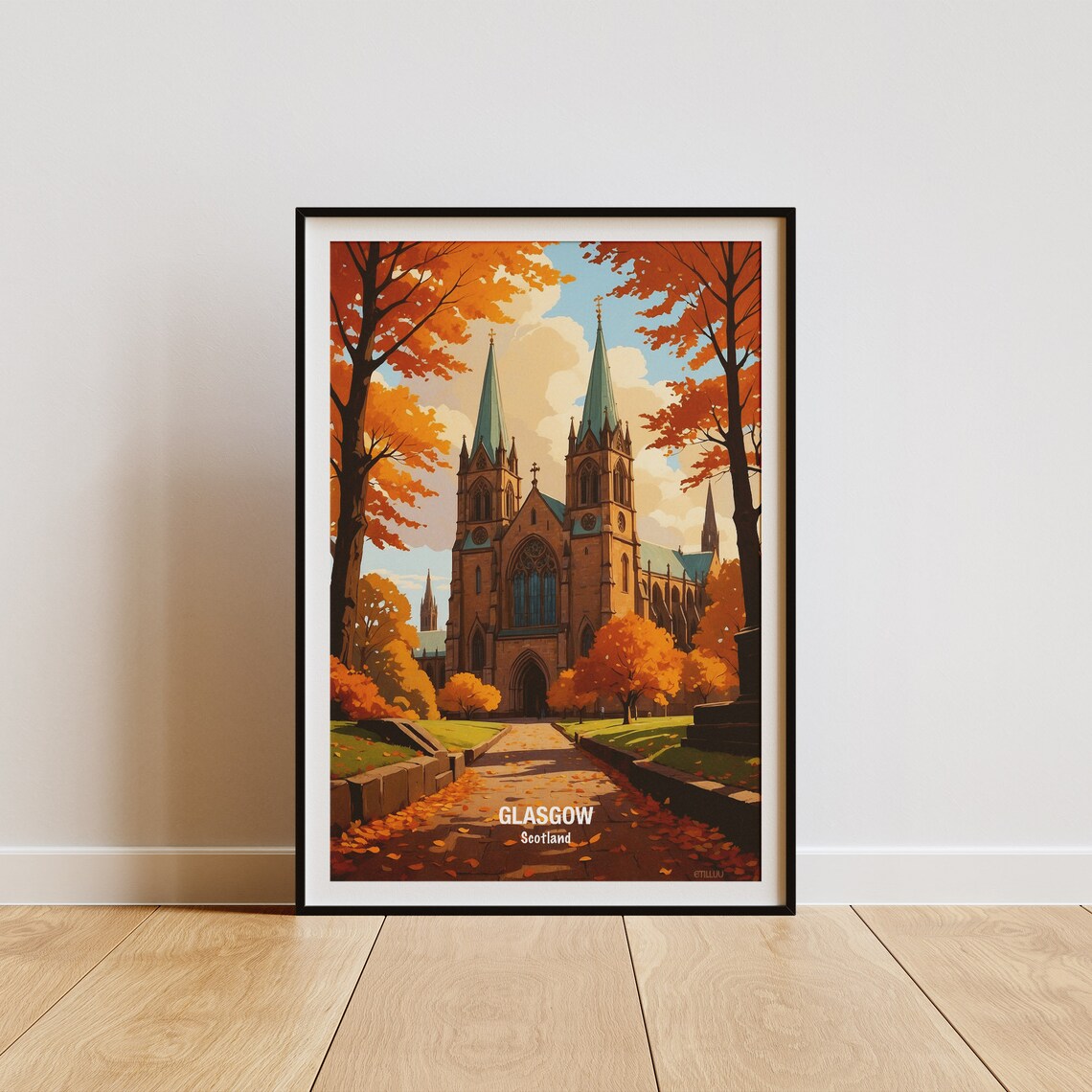 Glasgow Cathedral Autumn Foliage Scotland Heritage Travel Poster