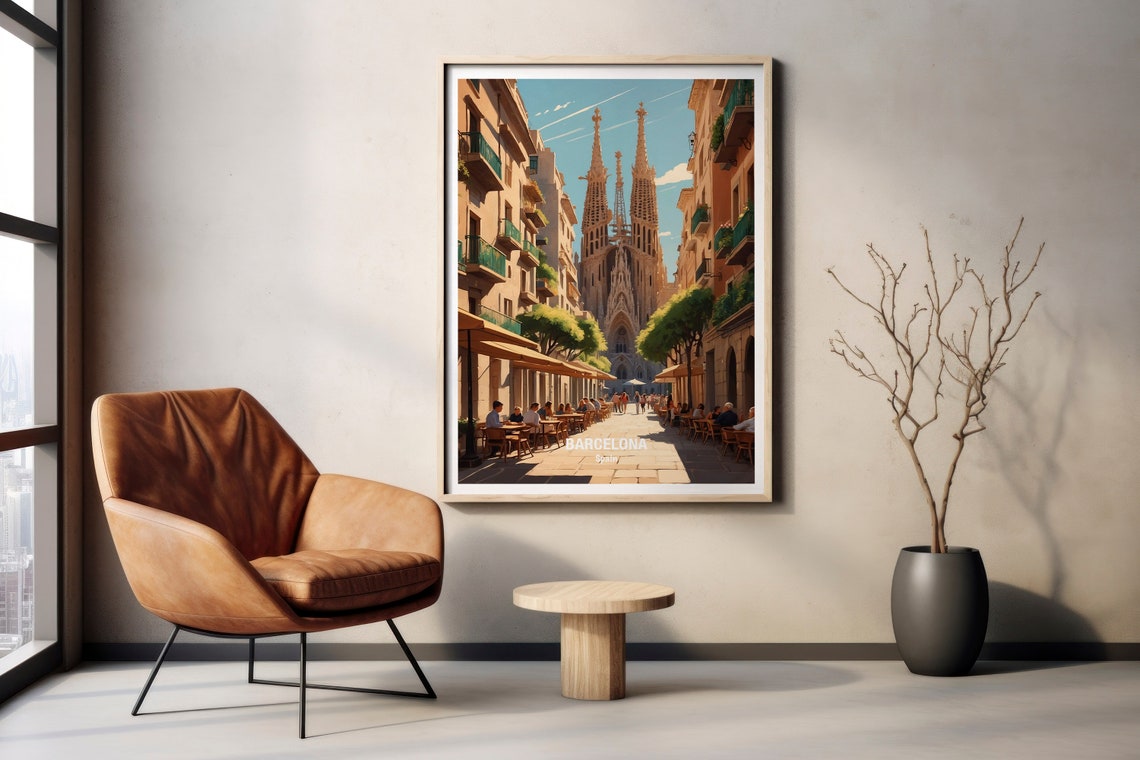 Barcelona Sagrada Familia Sunny Street Cafes Gaudi Daytime Poster - Image 2