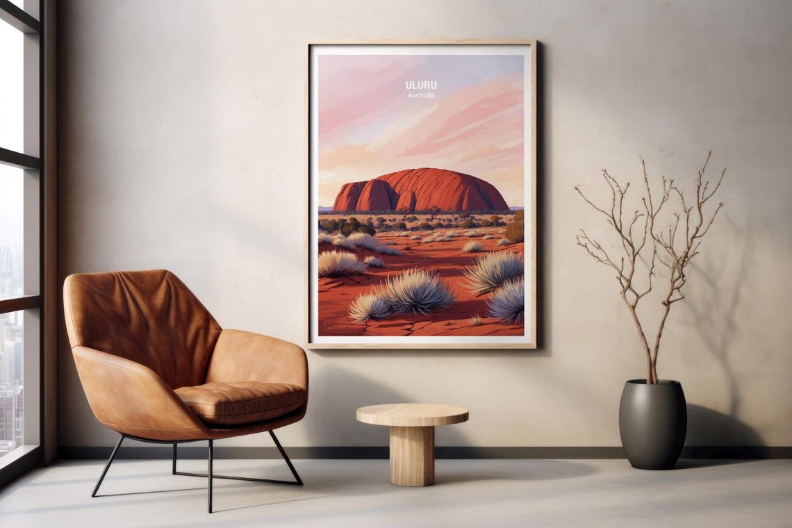 Australia Uluru Red Rock Desert Monolith Pink Sky Travel Poster - Image 2