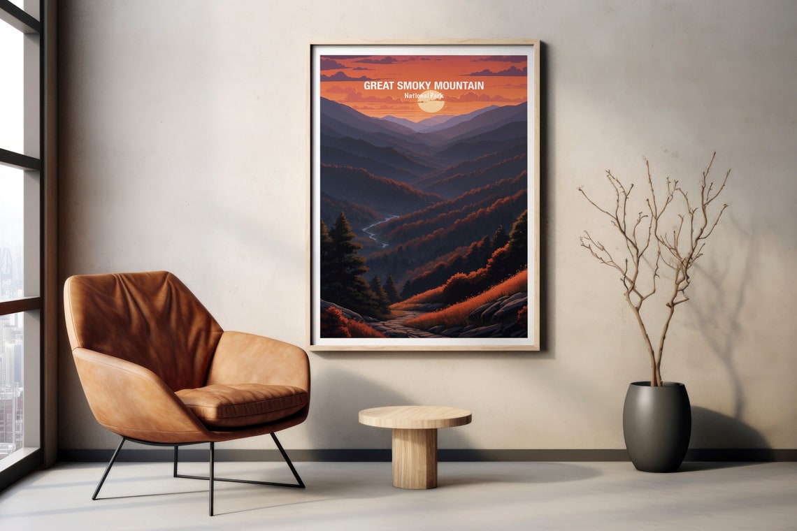 Great Smoky Mountain National Park Fiery Sunset Ridges Poster - Image 2