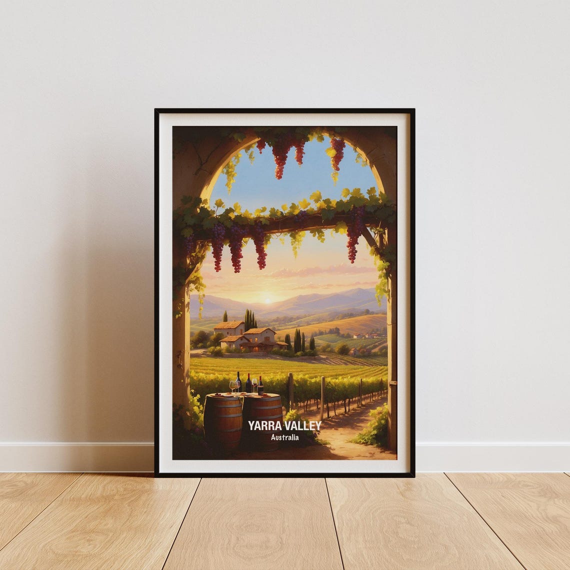 Yarra Valley Vineyard Sunset Wine Barrels Australian Wine Poster