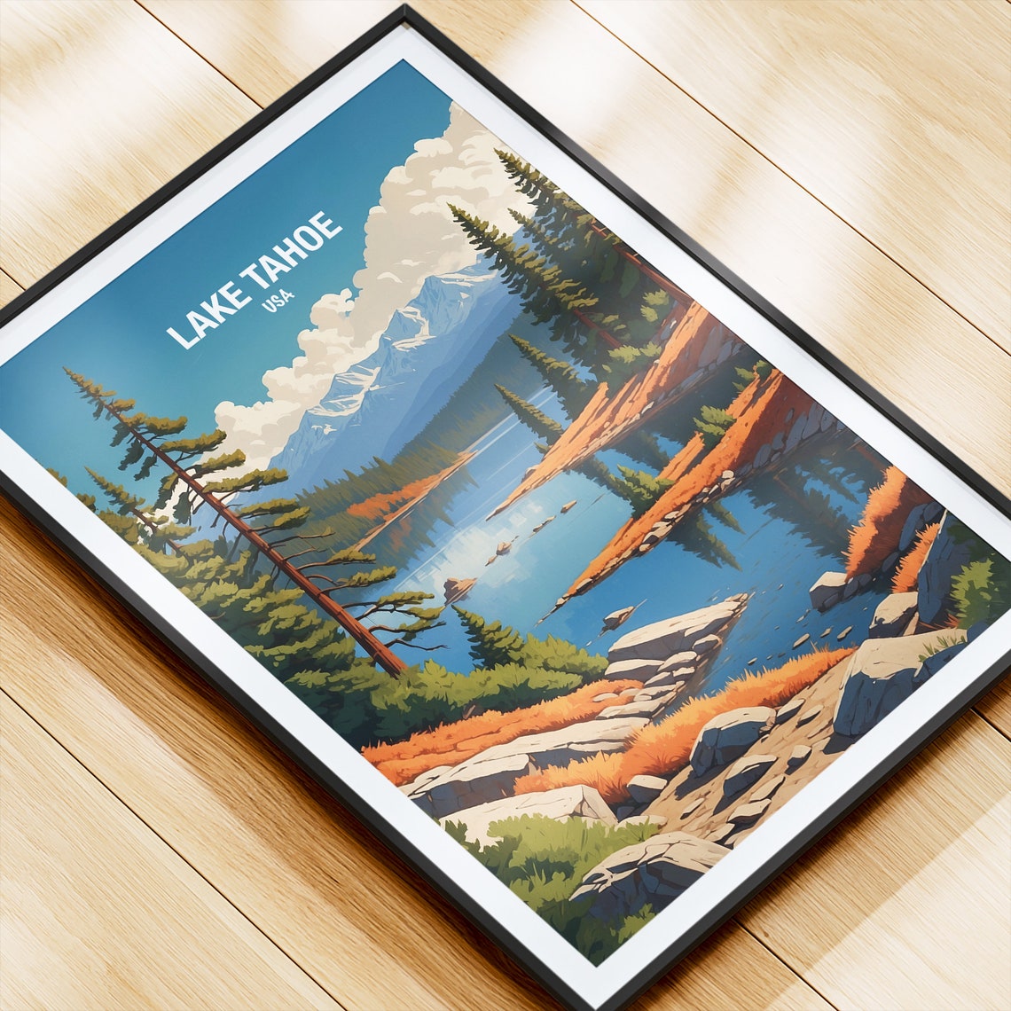 Lake Tahoe USA Snowy Sierra Peaks Over Alpine Lake Shores Poster - Image 4
